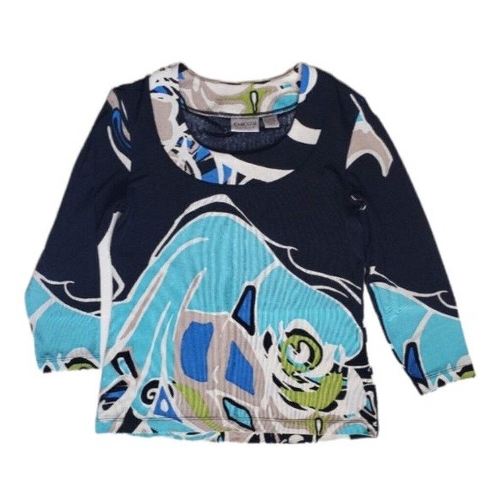 CHICO'S TRAVELLERS Colorful Long Sleeve Top - S